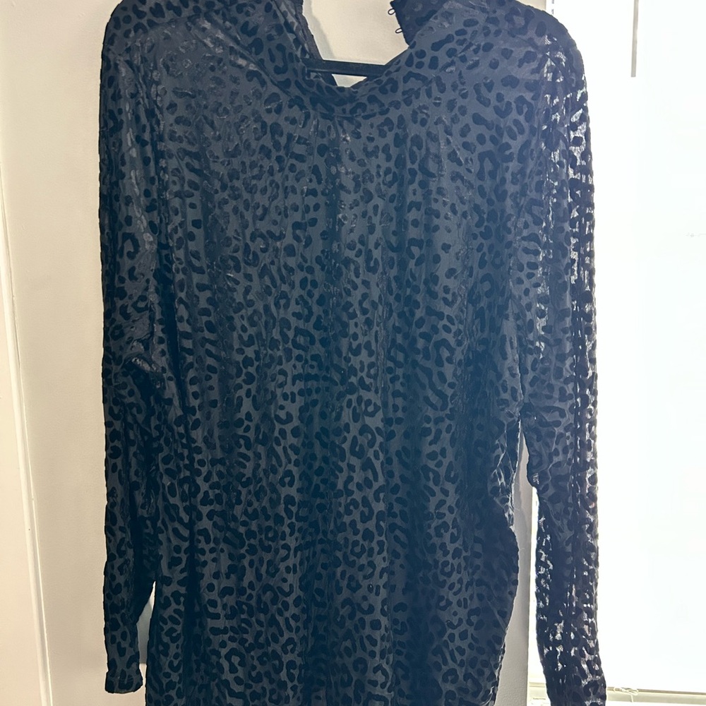 Lane Bryant Black Sheer Leopard Burnout Blouse